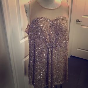 Gold Sequin Top with Illusion neckline